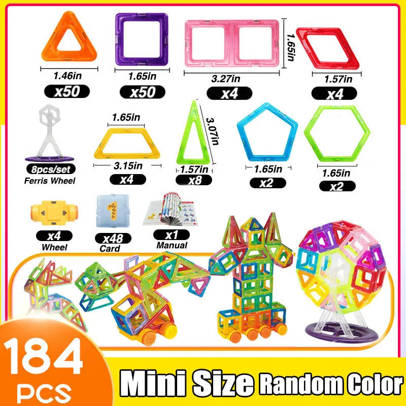 Blocs de Construction Magnétiques – Mini Format (64 à 184 pièces)