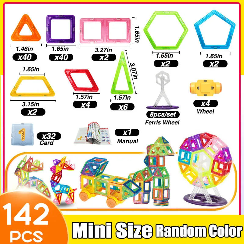 Blocs de Construction Magnétiques – Mini Format (64 à 184 pièces)
