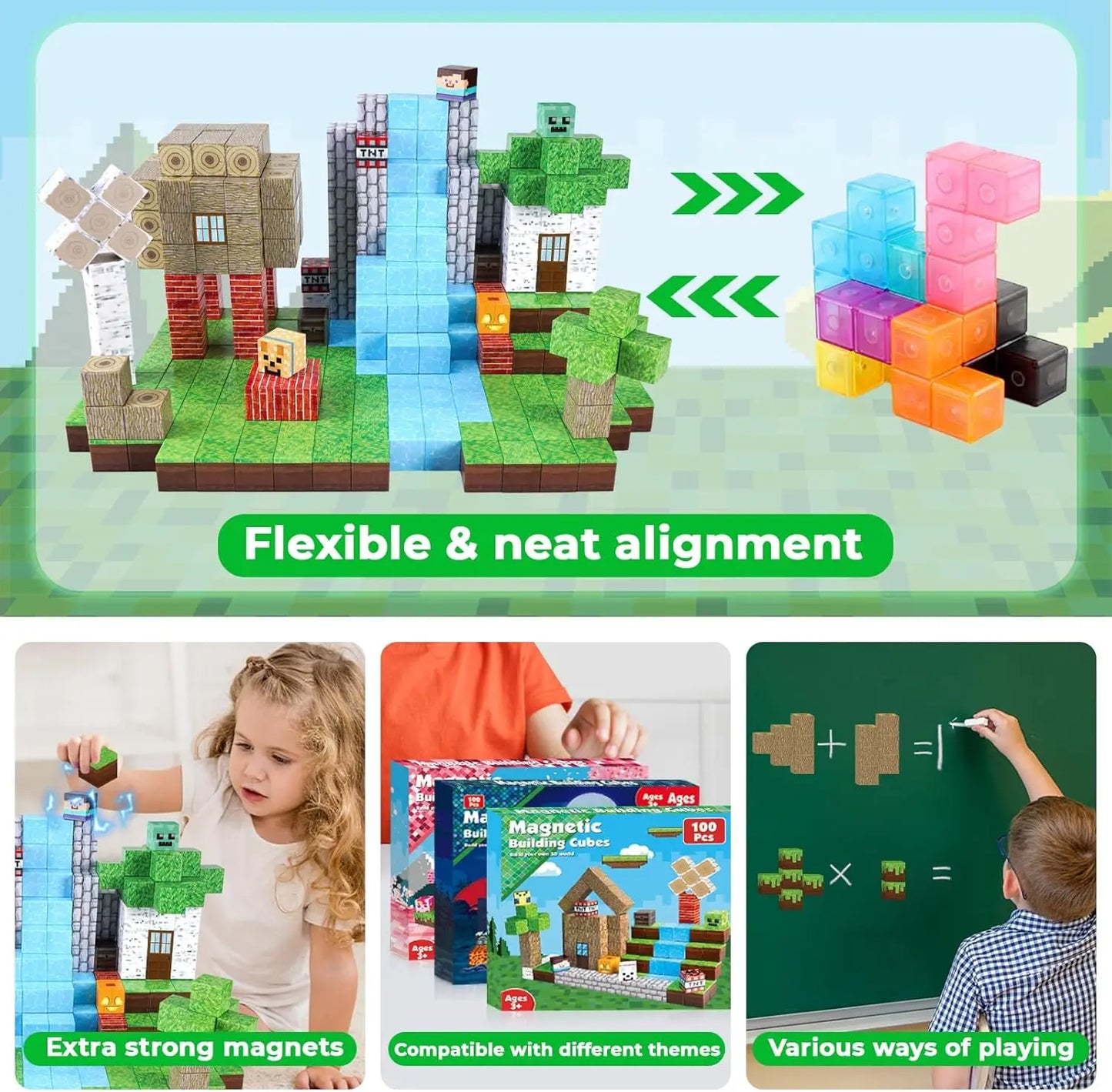 Coffret 192 Pièces – Blocs de Construction Magnétiques Mine Magnet World